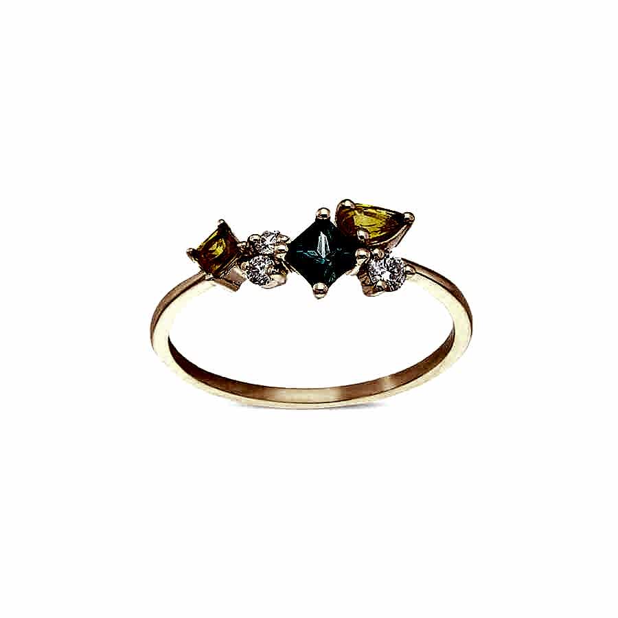 0.81 Karat Multicolor Safir Ve Pırlanta Taşlı Rose Altın Yüzük - Pırlanta Tasarım Yüzükler