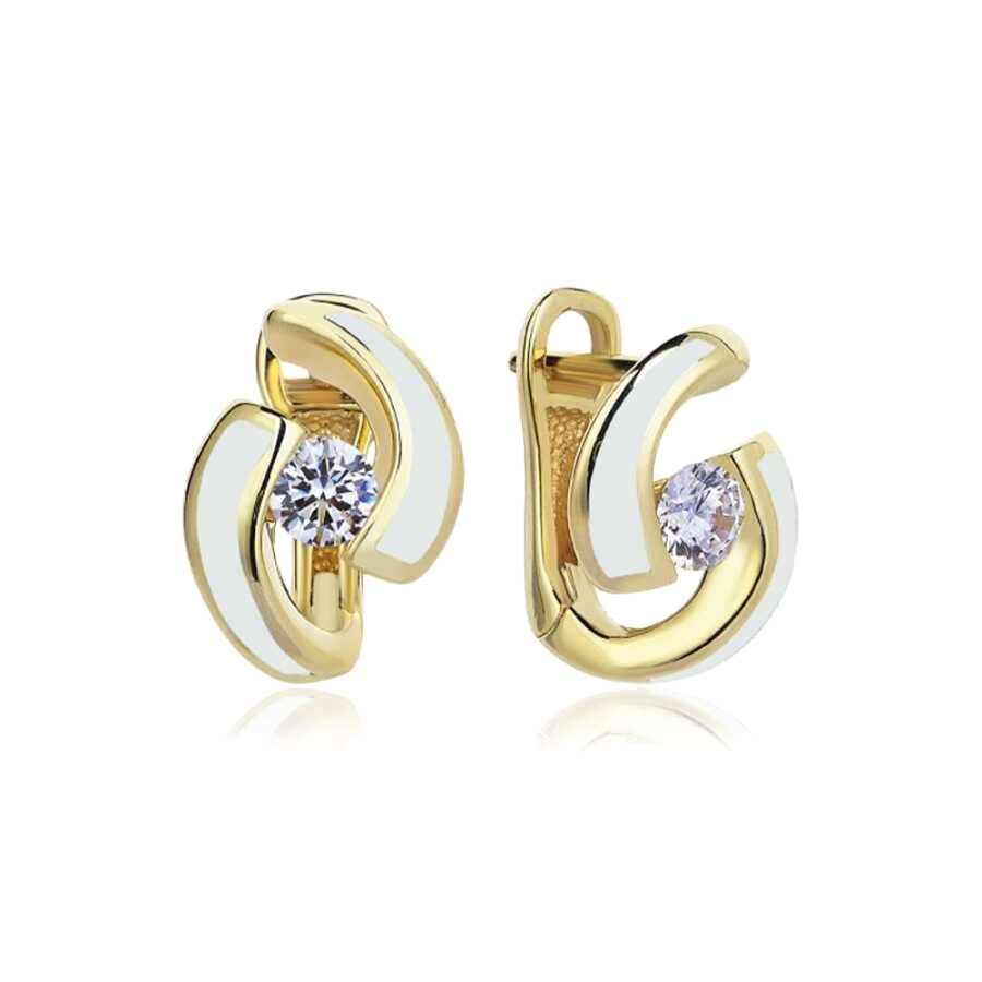 Eterna Yin-Yang Beyaz Fosfor Mineli Küpe  - Altın İtalyan Küpeler