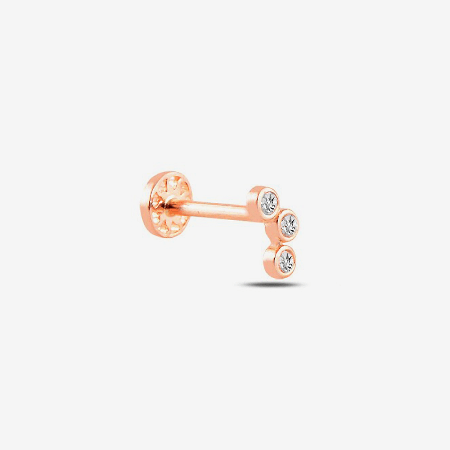 Üç Taşlı Altın Piercing PRC0052 - Altın Piercing