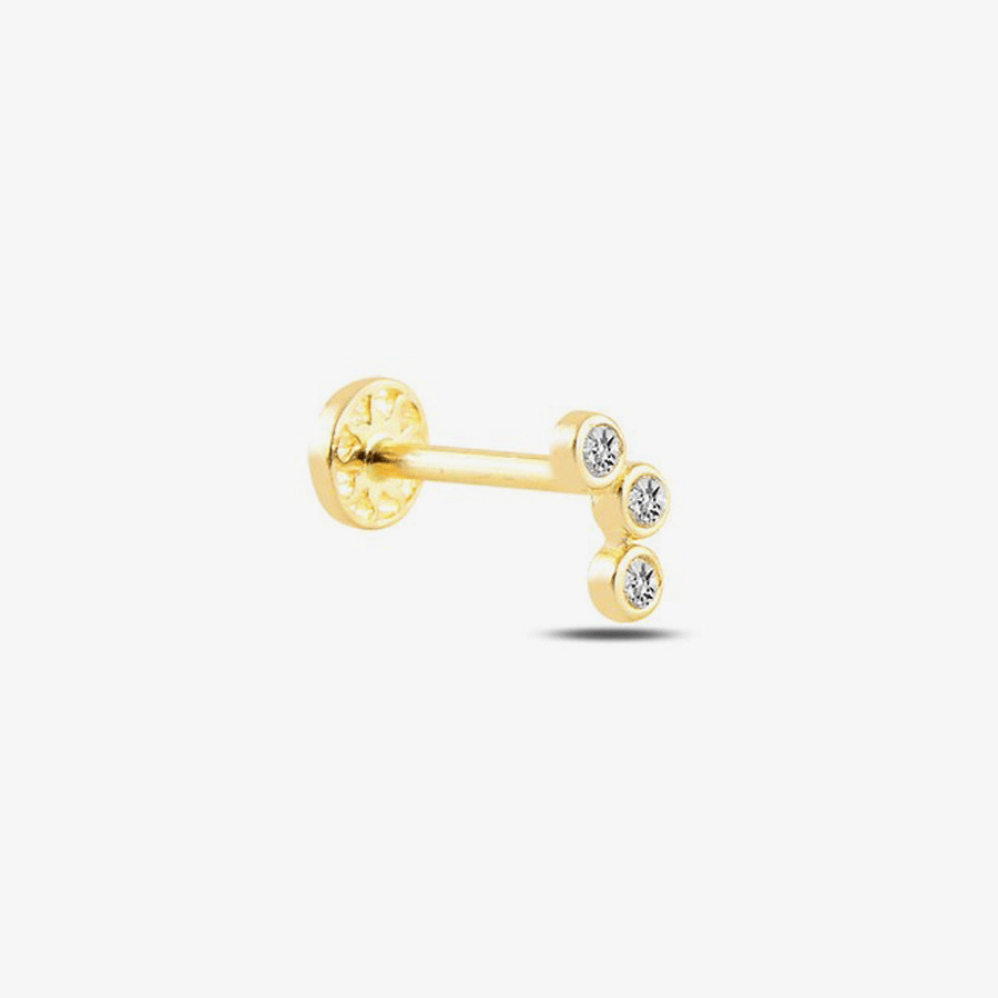 Üç Taşlı Altın Piercing PRC0052 - Altın Piercing