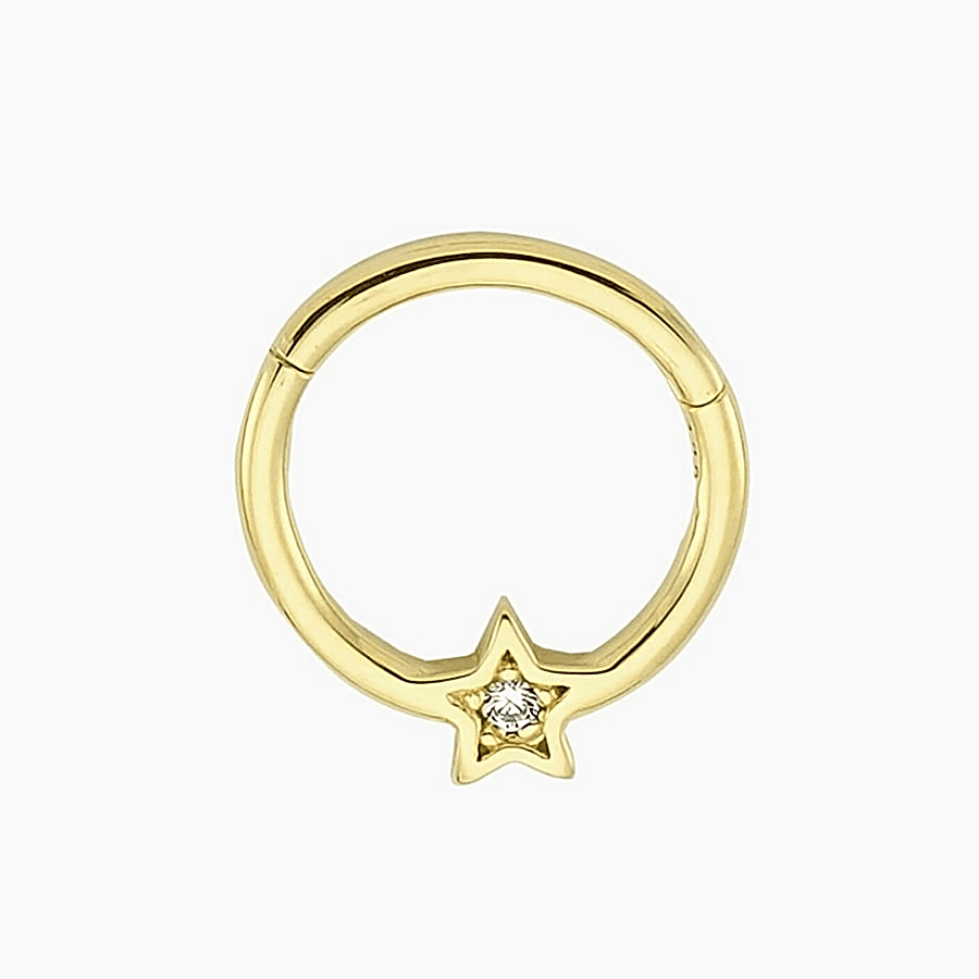 Taşlı Yıldız Helix Piercing  - Altın Piercing